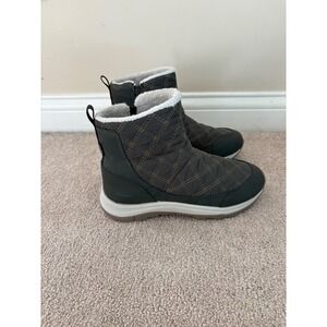 Keen Women's Dark Green Quilted Winter Boots with White Sherpa Lining
